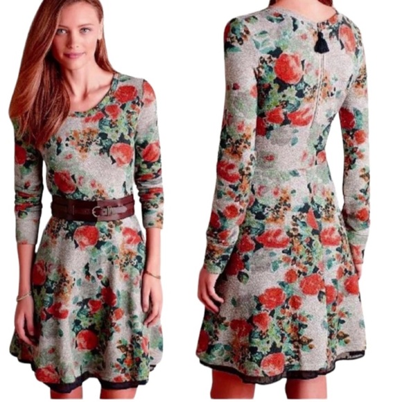 Anthropologie Dress Petite Medium P6 P8 French Terry Floral Black Dotted Hem NWT - Picture 7 of 16